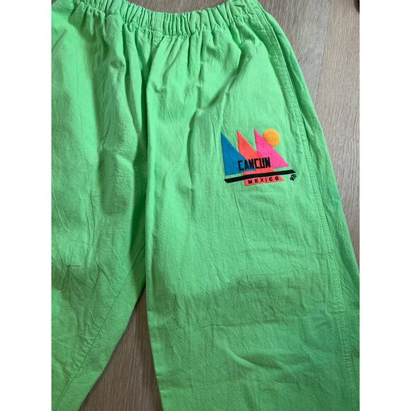 Vintage Lime Green Jogger Cotton Pants Cancun Mexico Size Small - Picture 2 of 10
